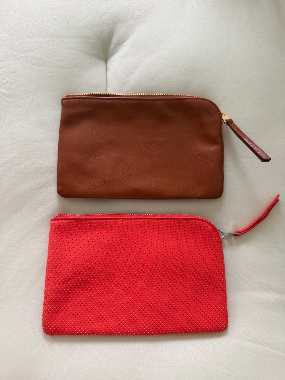 Universal Thread Brown Leather-Look Zipper Pouch & Red Perforated Clutch Set